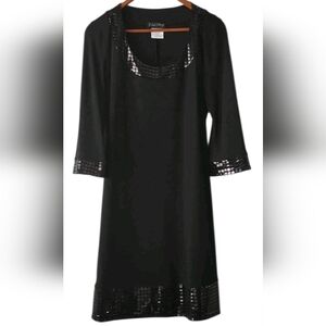Black BLU SAGE Midi Dress with  Metallic Accents 3/4 Bell Sleeves
